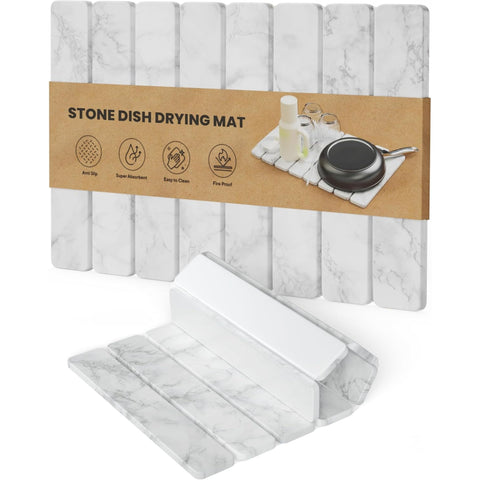 Stone Drying Mat for Kitchen Counter - Collapsible Diatomaceous Earth Dish Drying Stone - Fast Absorbent Stone Dish Drying Mat for Dishes, Pots, Plants