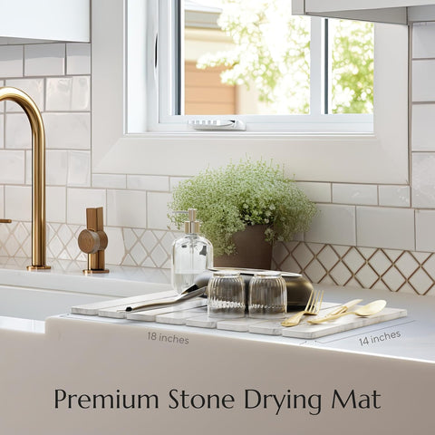 Stone Drying Mat for Kitchen Counter - Collapsible Diatomaceous Earth Dish Drying Stone - Fast Absorbent Stone Dish Drying Mat for Dishes, Pots, Plants