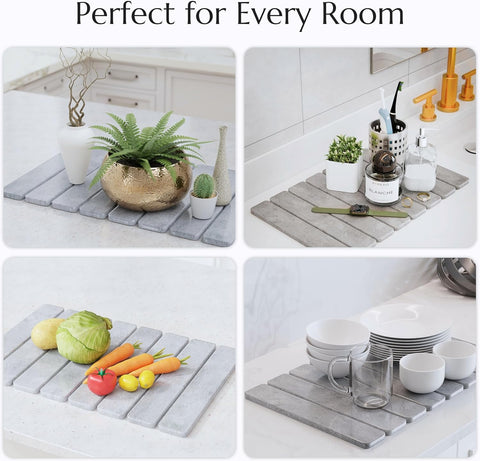 Stone dish mat slate gray dish mats used in various settings including a kitchen and bathroom.