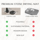 Stone dish mat sage green Comparison chart of Chrome Club stone drying mat with other stone mats on a background.