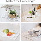 Stone dish mat marble Collage of dish mats used in various settings including a kitchen and bathroom.
